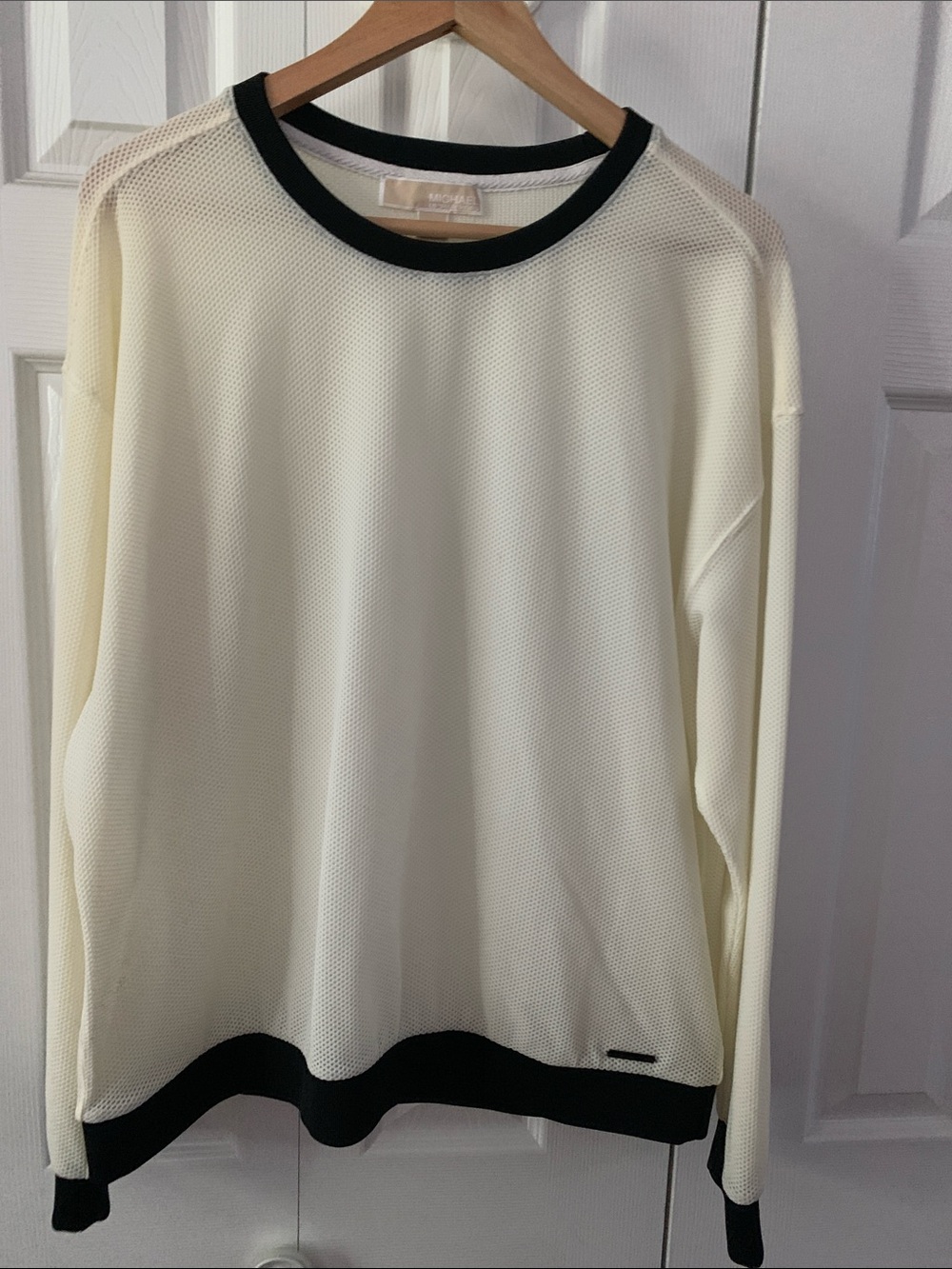 MICHAEL Michael Kors Cream Crewneck Sweater with Black Trim
